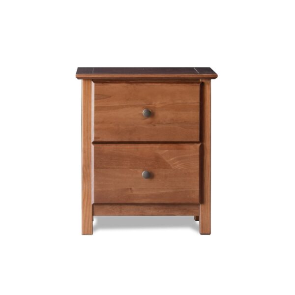 Farmhouse Solid Pine Wood 2 Drawer Nightstand in Walnut Finish - Image 2