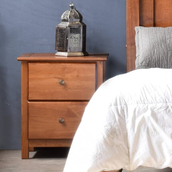Farmhouse Solid Pine Wood 2 Drawer Nightstand in Walnut Finish - Image 3