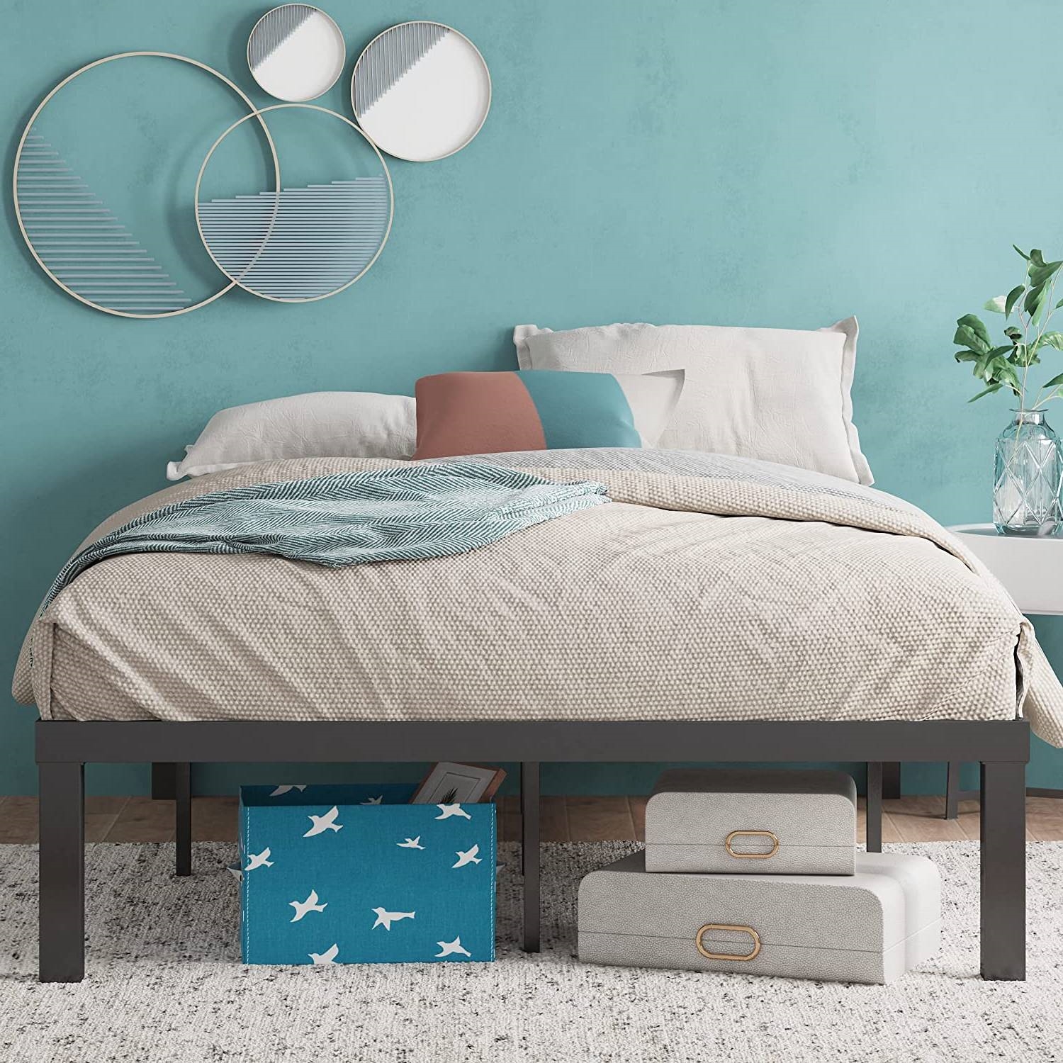 Full size Modern 16-inch Heavy Steel Metal Platform Bed Frame - Image 4