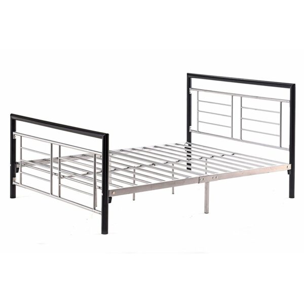 Full size Metal Platform Bed Frame with Headboard and Footboard in Black Silver - Image 2