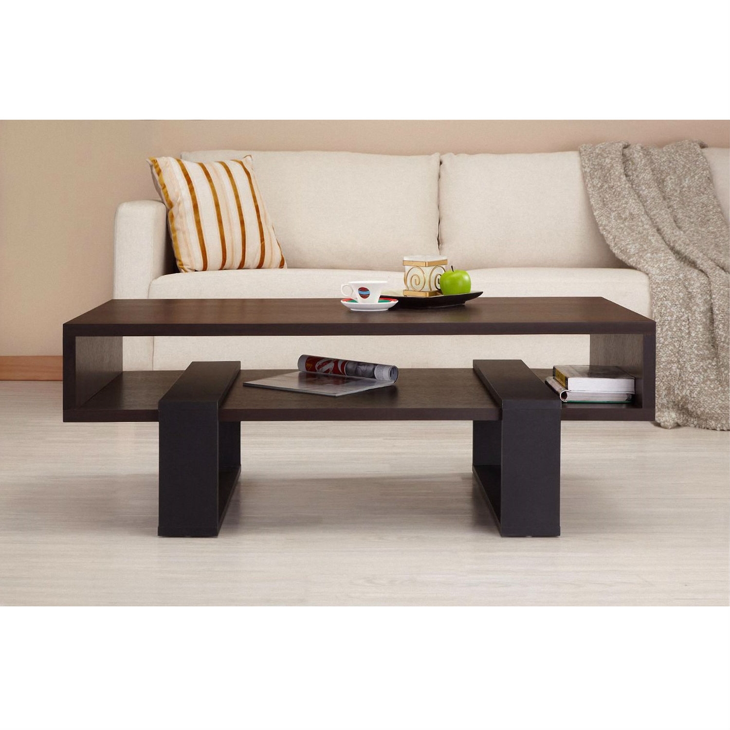 Modern Coffee Table in Black and Walnut Brown Finish - Image 2