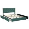 Full Size Green/Gold Linen Headboard 4 Drawer Storage Platform Bed - Image 2