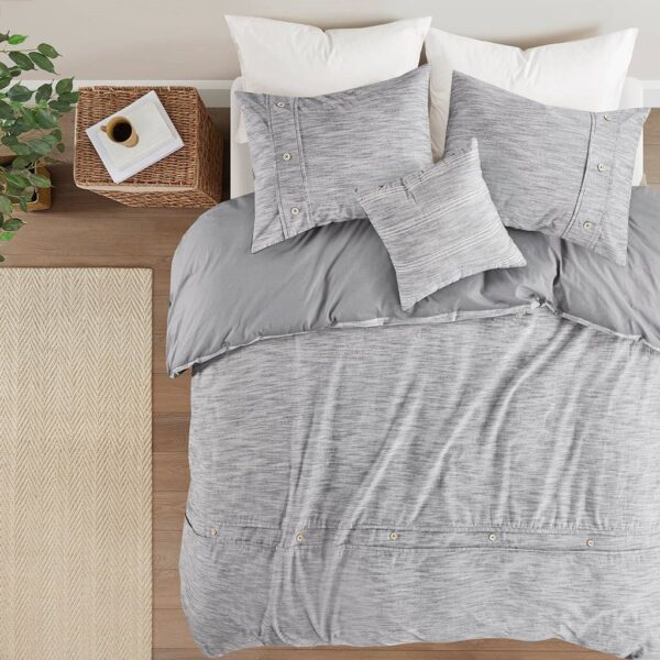 Full / Queen size 5-Piece Grey Cotton Farmhouse Comforter Set - Image 4