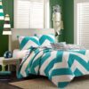 Full Queen size 3-Piece Quilt Set Reversible Chevron Stripe Gray White Teal - Image 2
