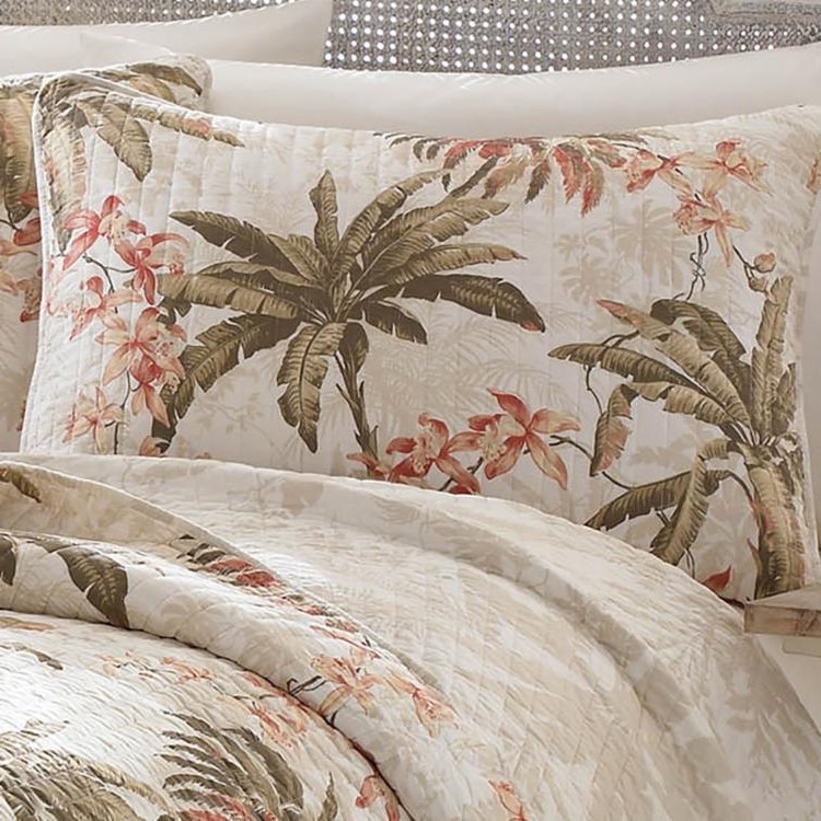 Full / Queen Cotton Coastal Palm Tree Floral 3 Piece Reversible Quilt Set - Image 2