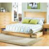 Full / Queen Platform Bed with Storage Drawers and Headboard in Natural