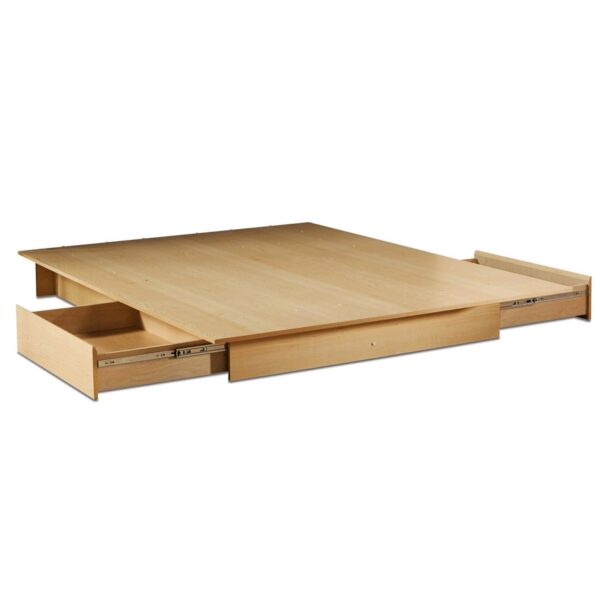 Full / Queen Platform Bed with Storage Drawers and Headboard in Natural - Image 2