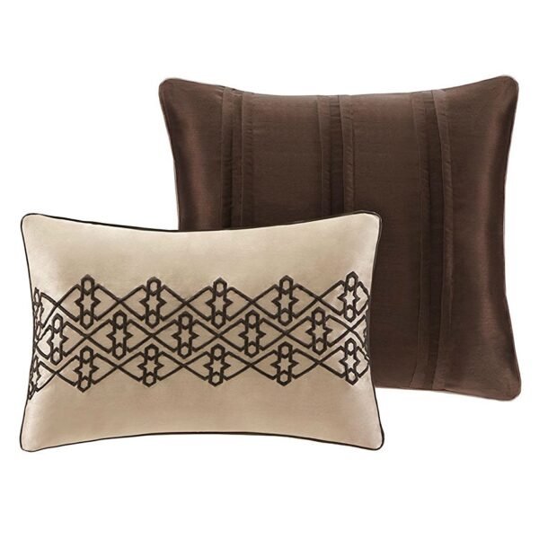 Full / Queen Red Cream Espresso Leaf Stripped 5-Piece Quilt Coverlet Set - Image 2