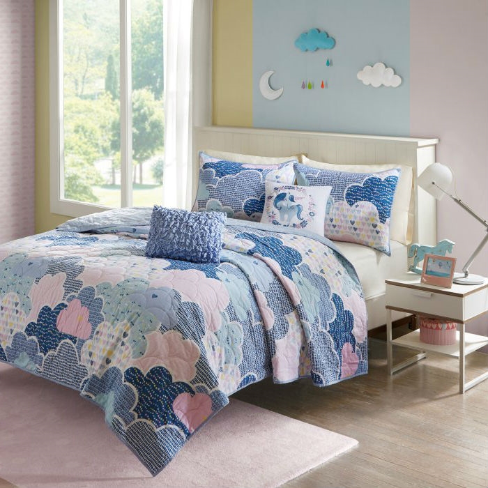 Twin/Twin XL Kids Blue Pink Unicorn Clouds Quilt Coverlet Bedspread Set - Image 4