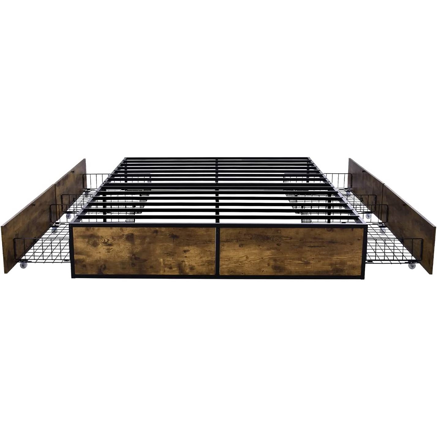 Full Metal Wood Platform Bed Frame with 4 Storage Drawers - 600 lbs Max Weight - Image 2