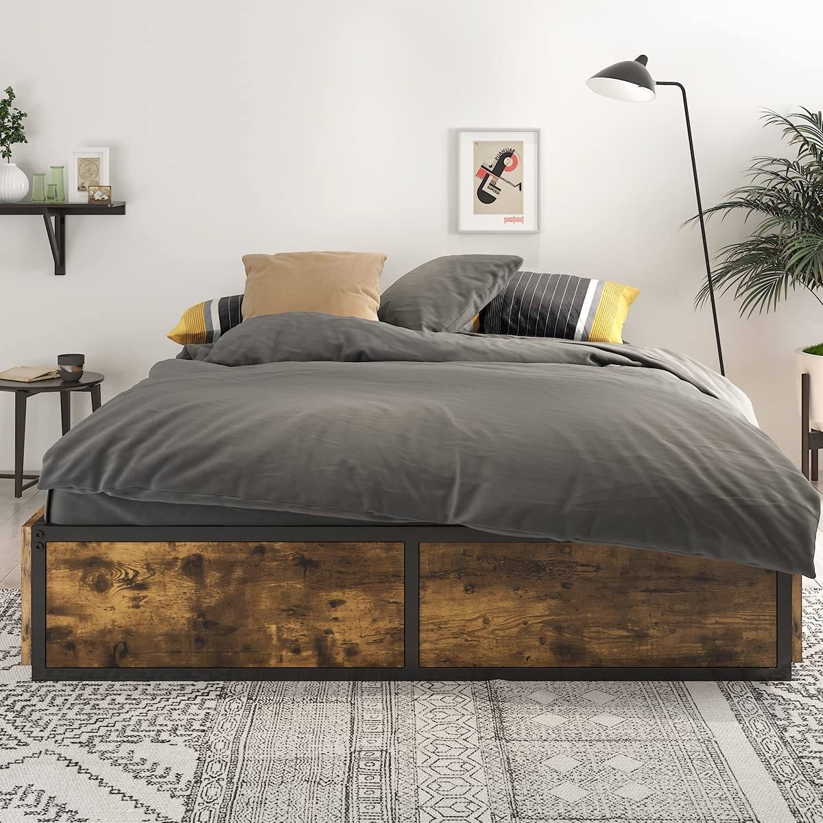 Full Metal Wood Platform Bed Frame with 4 Storage Drawers - 600 lbs Max Weight - Image 4