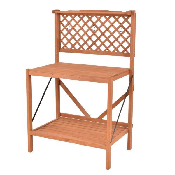 Folding Wooden Garden Workstation Potting Bench with Shelf - Image 2