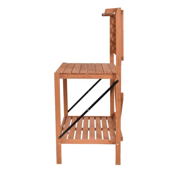Folding Wooden Garden Workstation Potting Bench with Shelf - Image 3