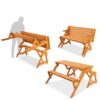 Outdoor Interchangeable 2 in 1 Multi-Use Wooden Picnic Table Garden Bench Umbrella Hole - Image 2