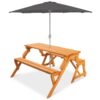 Outdoor Interchangeable 2 in 1 Multi-Use Wooden Picnic Table Garden Bench Umbrella Hole - Image 5