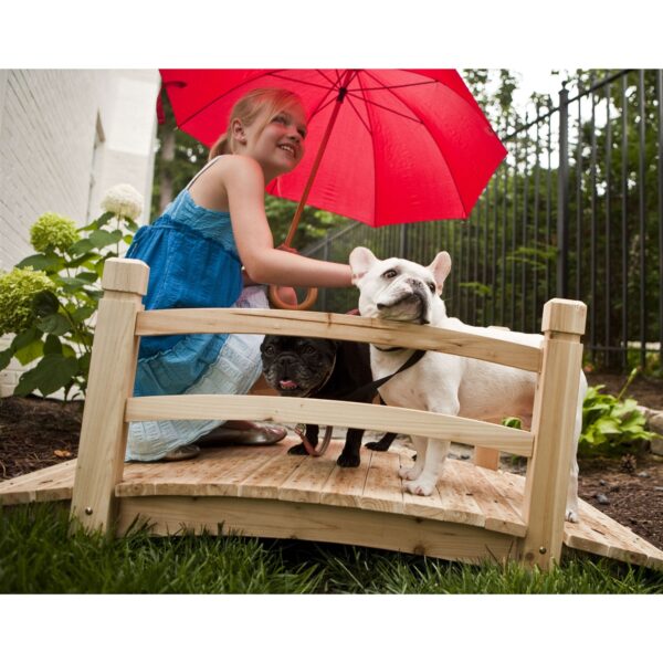 4-Ft Garden Bridge with Railings in Weather Resistant Fir Wood - Image 3