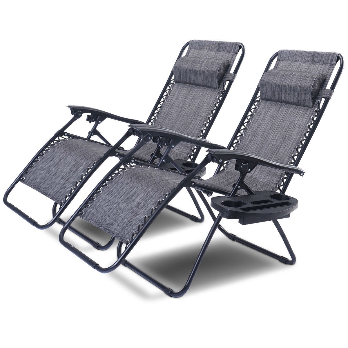 Set of 2 Grey Folding Outdoor Zero Gravity Lounge Chair Recliner - Image 2