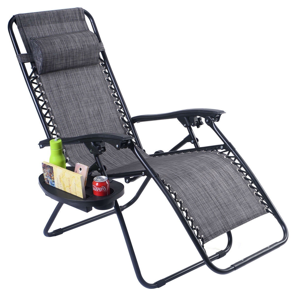 Set of 2 Grey Folding Outdoor Zero Gravity Lounge Chair Recliner - Image 3