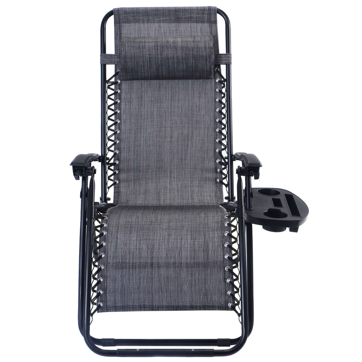 Set of 2 Grey Folding Outdoor Zero Gravity Lounge Chair Recliner - Image 4