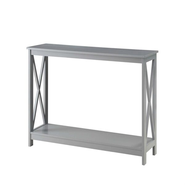 Grey Wood Console Sofa Table with Bottom Storage Shelf - Image 2