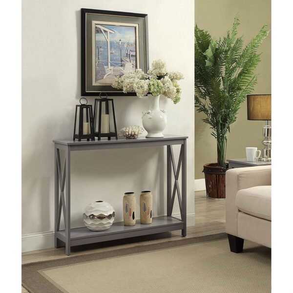 Grey Wood Console Sofa Table with Bottom Storage Shelf - Image 3