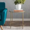 Round Glass Top End Table Nightstand with Gold Metal Frame - Image 3