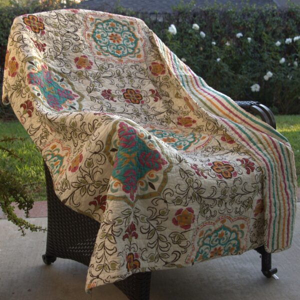 100% Cotton Throw Quilt Blanket with Bohemian Style Floral Pattern - Image 2