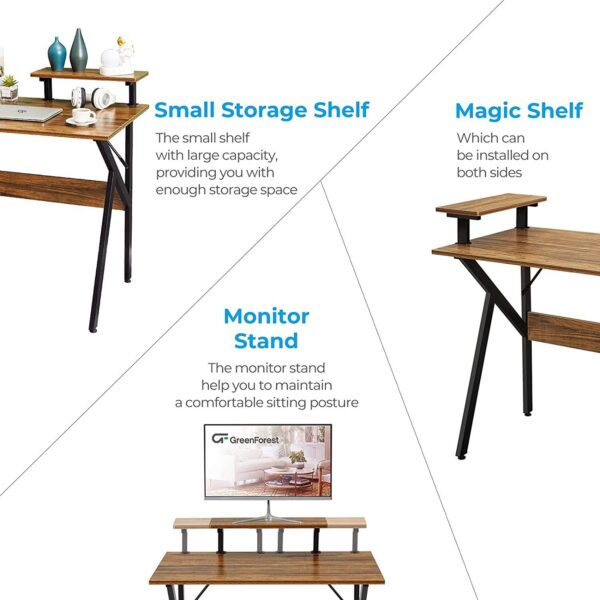 Modern Space Saving Home Office Laptop Desk Table with Removable Shelf - Image 4
