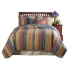 Full / Queen 100% Cotton Quilt Set with Red Orange Blue Brown Stripes - Image 2