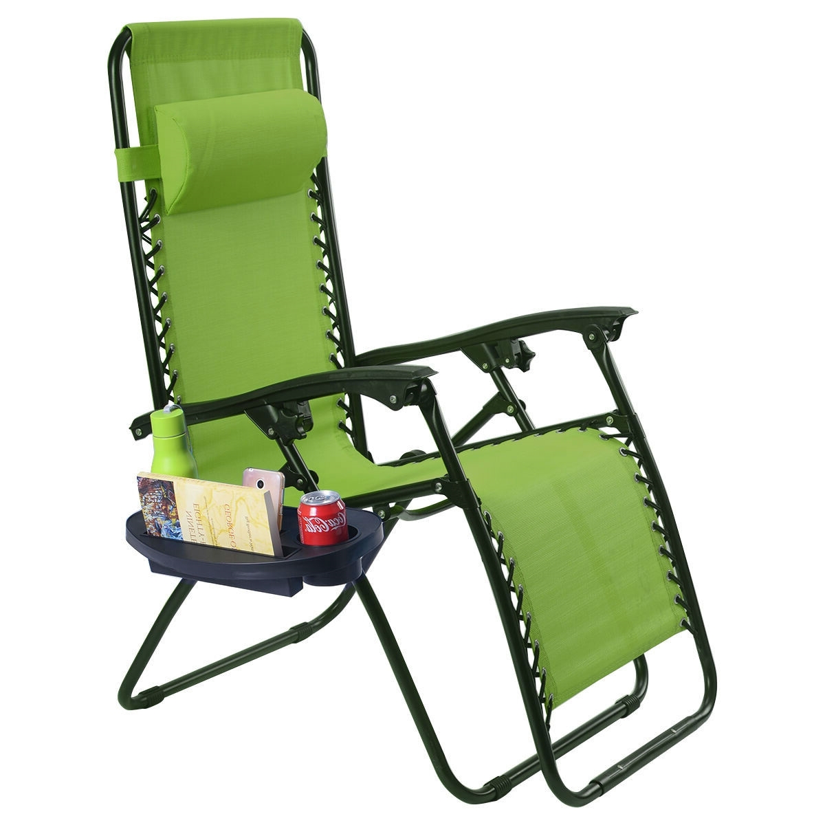 Set of 2 Green Folding Outdoor Zero Gravity Lounge Chair Recliner - Image 4