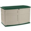 Weather Resistant Outdoor Resin Storage Shed in Tan with Green Lid -  20 Cubic Ft Capacity - Image 2