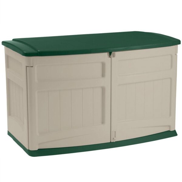 Weather Resistant Outdoor Resin Storage Shed in Tan with Green Lid -  20 Cubic Ft Capacity - Image 2