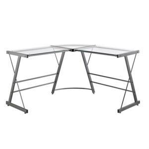 Metal Frame Glass Top L-Shape Desk - Laptop Computer Writing Table