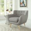 Gray Upholstered Mid-Century Style Armchair Accent Chair with Wood Legs - Image 2