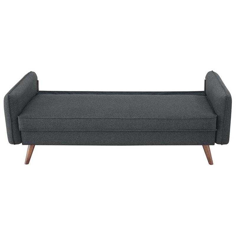 Modern Grey Fabric Upholstered Sofa with Mid-Century Style Wood Legs - Image 3