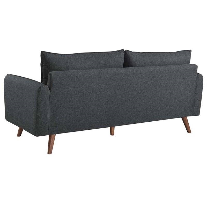 Modern Grey Fabric Upholstered Sofa with Mid-Century Style Wood Legs - Image 4