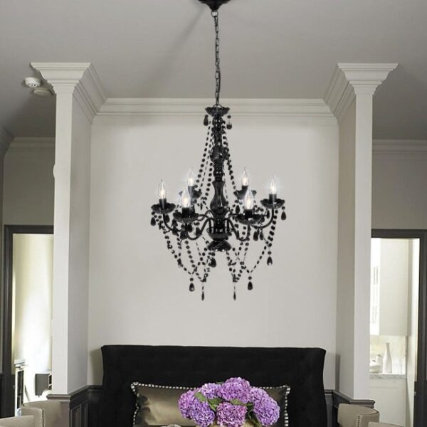 6 Light Gothic Gypsy Pendant Black Crystal Candle Ceiling Chandelier - Image 2