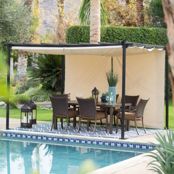 10 x 12-ft Metal Pergola Outdoor Gazebo with Green Retractable Shade Canopy - Image 2