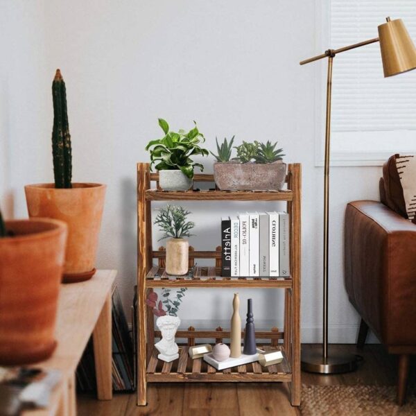 Indoor Outdoor Solid Wood 3 Shelf Folding Plant Stand Planter Shelves - Image 2
