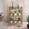 Indoor Outdoor Solid Wood 3 Shelf Folding Plant Stand Planter Shelves - Image 4