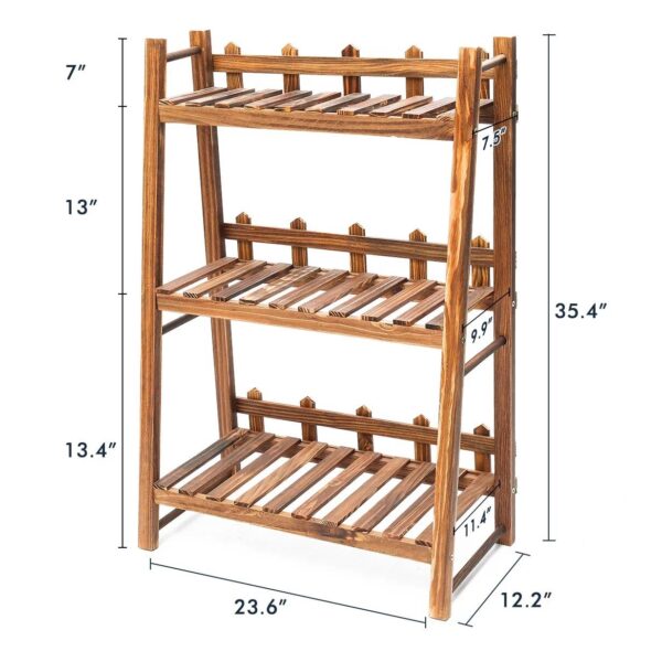 Indoor Outdoor Solid Wood 3 Shelf Folding Plant Stand Planter Shelves - Image 5