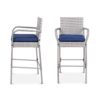Set of 2 Grey Indoor/Outdoor Wicker Bar Stools w/ 2 Blue Cushions - Image 2