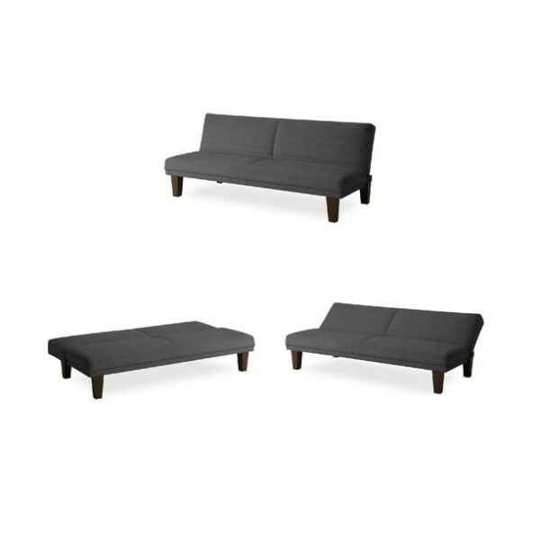 Grey Modern Upholstered Microfiber Adjustable Futon Sleeper Sofa - Image 2