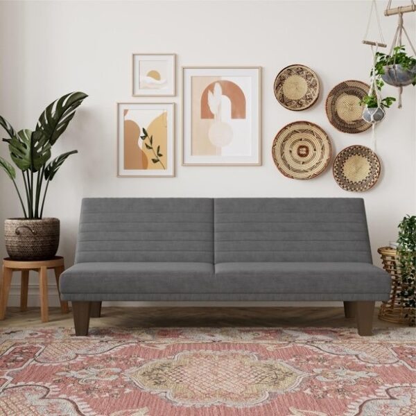 Grey Modern Upholstered Microfiber Adjustable Futon Sleeper Sofa - Image 3