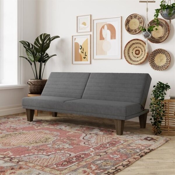 Grey Modern Upholstered Microfiber Adjustable Futon Sleeper Sofa - Image 4