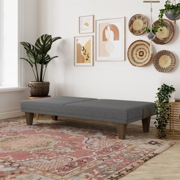 Grey Modern Upholstered Microfiber Adjustable Futon Sleeper Sofa - Image 5