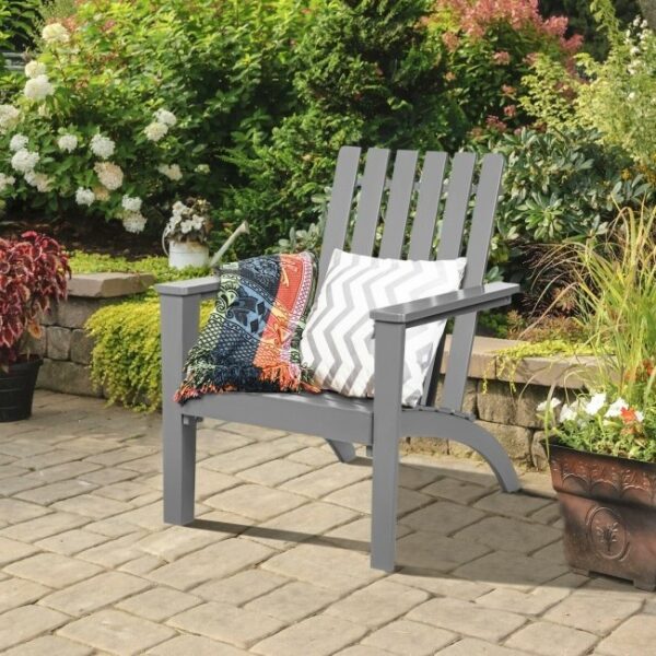 Indoor/Outdoor Acacia Wood Adirondack Lounge Armchair - Grey - Image 3