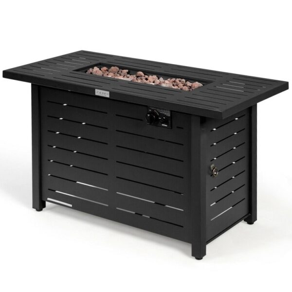 60,000 BTU Brown Rectangular Portable LP Gas Propane Fire Pit Table - Image 2