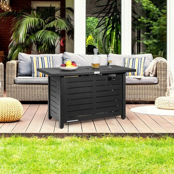 60,000 BTU Brown Rectangular Portable LP Gas Propane Fire Pit Table - Image 3