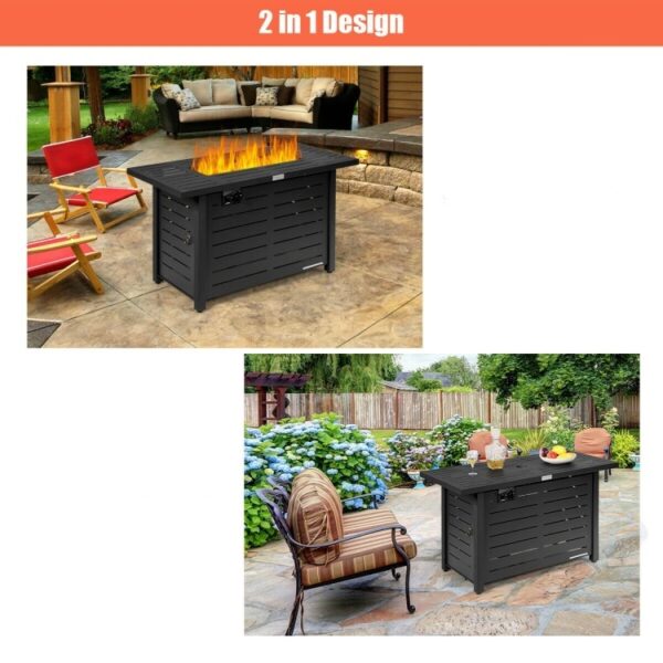 60,000 BTU Brown Rectangular Portable LP Gas Propane Fire Pit Table - Image 4